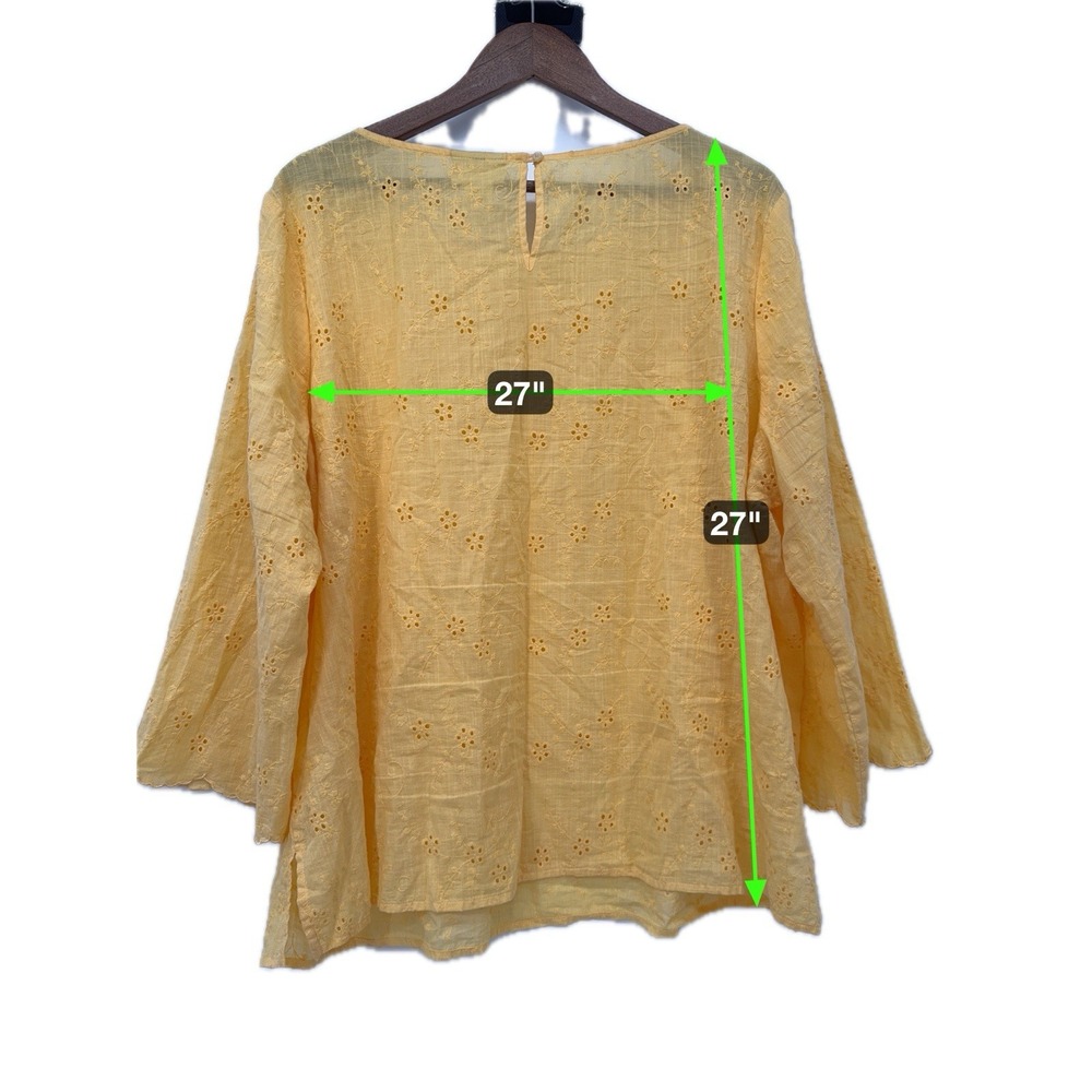 Liz Claiborne 2X Yellow Eyelet 100%‎ Cotton Top Spring Cottagecore Comfort Light - Picture 5 of 8